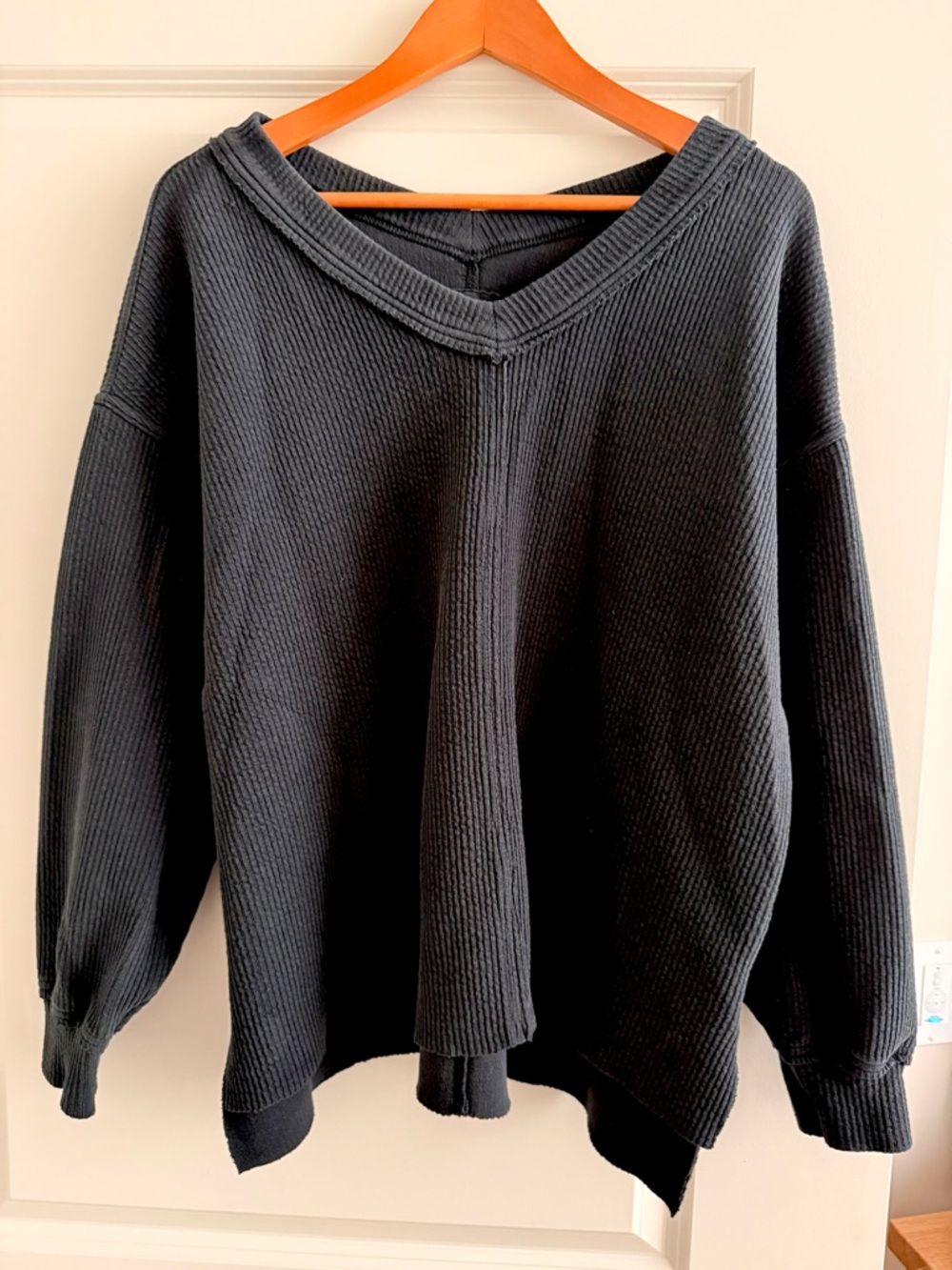 aerie Black Waffle Knit Pullover